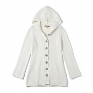 PrAna Sweater Womens XS White Hooded Button Front Cardigan Knit Long Sleeve